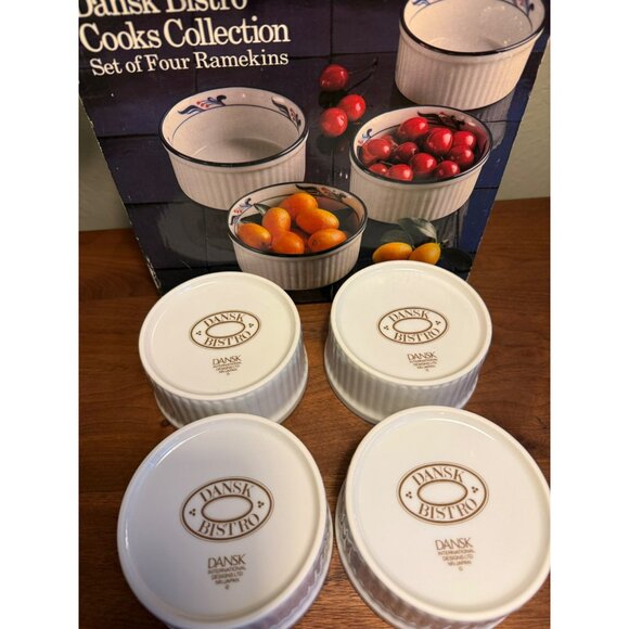 Dansk Bistro Cooks Collection Set Of Four Ramekins Maribo Pattern 4.5" Ceramic B - Picture 10 of 13